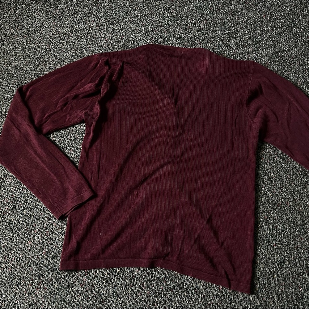 Maroon Burgundy Vintage 100% Silk Cardigan Ribbed Modest Long-Sleeve Sweater S - Picture 8 of 16